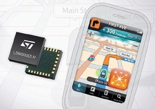 Obr. 1 Zařízení LSM303DLH společnosti STMicroelectronics nabízí tříosý akcelerometr a tříosý digitální magnetometr v jednom balení, s integrovanou řídicí logikou a rozhraním I2C. Je ideální pro mobilní telefony.